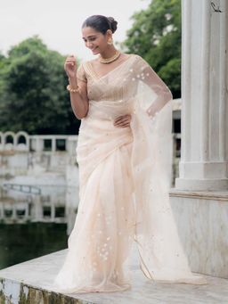 Suta - Cream Embroidered Embellished/Sequined Saree without Blouse