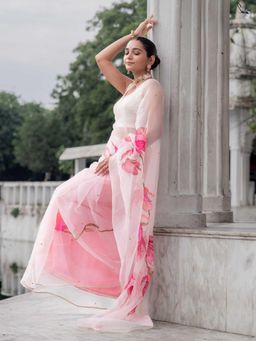 Suta - Pink Floral Embellished/Sequined Saree without Blouse