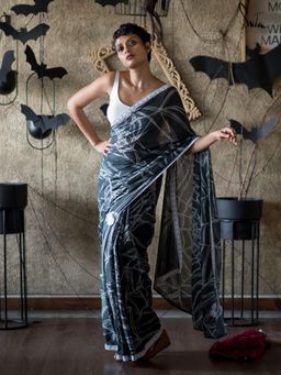 Suta - Black Embroidered Printed Saree without Blouse