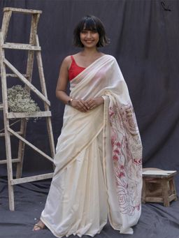 Suta - White Woven Printed Saree without Blouse