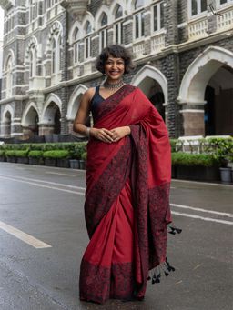 Suta - Maroon Floral Tassels Saree without Blouse