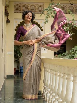 Suta - Olive Woven Tassels Saree without Blouse