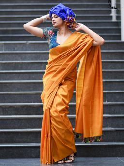 Suta - Mustard Solid/Plain Tassels Saree without Blouse