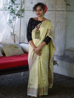 Suta - Beige Embroidered Thread Work Saree without Blouse