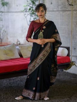 Suta - Black Woven Zari Saree without Blouse