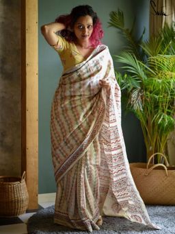 Suta - Beige Woven Zari Saree without Blouse
