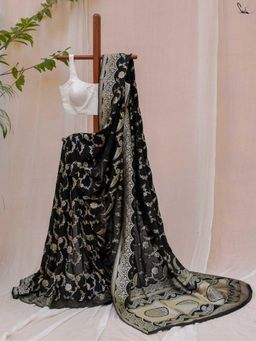 Suta - Black Woven Zari Saree without Blouse