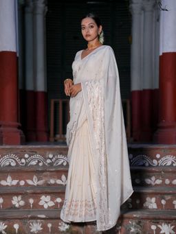 Suta - White Woven Zari Saree without Blouse