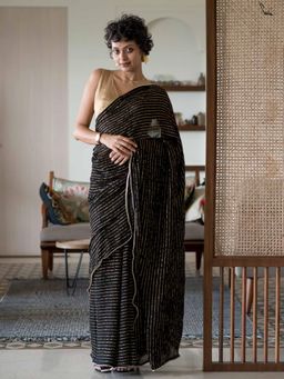 Suta - Black Embroidered Thread Work Saree without Blouse