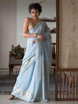 Suta - Blue Woven Zari Saree without Blouse