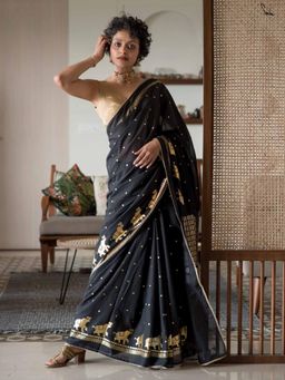 Suta - Black Woven Zari Saree without Blouse