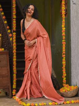 Suta - Rust Embellished/Sequined Saree without Blouse