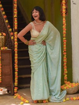 Suta - Green Embellished/Sequined Saree without Blouse