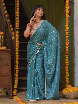 Suta - Blue Embellished/Sequined Saree without Blouse