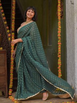 Suta - Green Embellished/Sequined Saree without Blouse