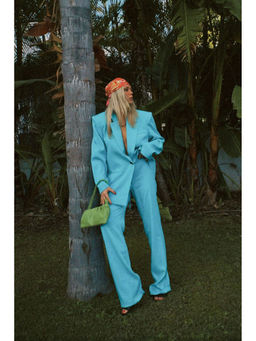 NA-KD - Recycled Big Shoulder Oversized Blazer-Turquoise