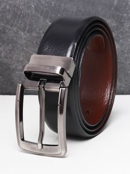Teakwood - Men Black And Brown Textured Reversible Leather Belt