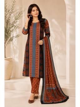 Namastika - Women Rust Ethnic Motif Digital Print Kurta With Pant And Dupatta