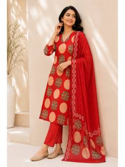 Namastika - Women Red Ethnic Motif Digital Print Kurta With Pant And Dupatta