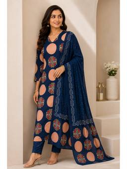 Namastika - Women Navy Blue Ethnic Motifs Digital Print Kurta With Pant And Dupatta