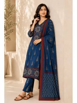 Namastika - Women Indigo Ethnic Motif Digital Print Kurta With Pant And Dupatta