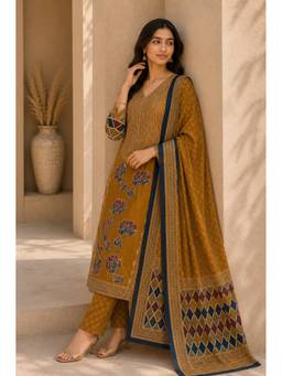 Namastika - Women Mustard Floral Digital Print Kurta With Pant And Dupatta
