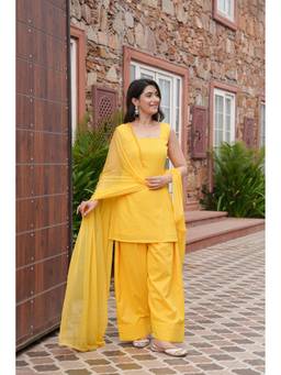 Indian Virasat - Yellow Grace Cotton Kurta and Farshi Salwar with Dupatta