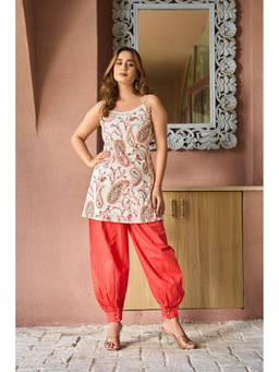 Indian Virasat - Coral Paisley Muse Cotton Kurti and Salwar