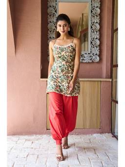 Indian Virasat - Ivory Lace-Up Cotton Kurti and Salwar