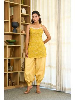 Indian Virasat - Mustard Bloom Lace-Up Cotton Kurti and Salwar