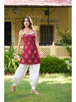 Indian Virasat - Maroon Cotton Kurti and Salwar