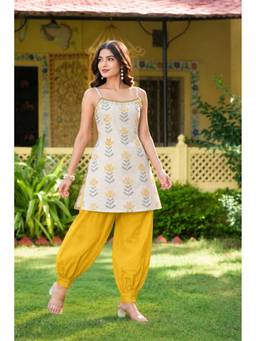 Indian Virasat - Mustard Cotton Kurti and Salwar