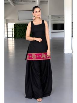 MYSHKA - Black Silk Blend Embroidered Sleeveless Kurta with Farshi Salwar
