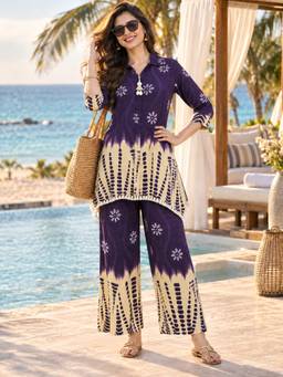BERRYLICIOUS - Purple Rayon Printed Co-ord Set