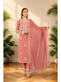 Rudra Luxe - Organza Tissue Peach Kurta With Pant And Dupatta