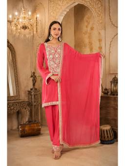 Rudra Luxe - Satin Organza Red Kurta With Pant And Dupatta