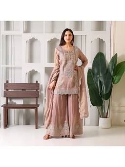 Rudra Luxe - Mauve Tissue Kurta With Sharara And Dupatta