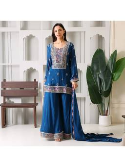 Rudra Luxe - Blue Tissue Kurta With Sharara And Dupatta