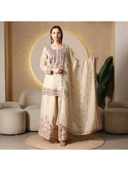Rudra Luxe - Ivory Tissue Kurta With Sharara And Dupatta