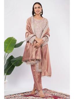 Rudra Luxe - Tissue Silk Pink Kurta With Pant And Dupatta