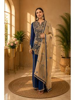 Rudra Luxe - Chinon Blue Kurta With Pant And Dupatta
