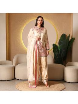 Rudra Luxe - Embroidered Chinon Cream Kurta With Salwar And Dupatta