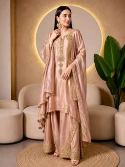 Rudra Luxe - Pure Banarsi Silk Kurta With Palazzo And Dupatta