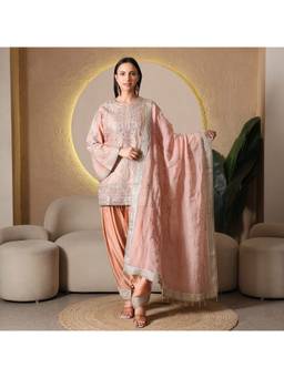 Rudra Luxe - Tissue Hand Work Peach Kurta With Salwar And Dupatta