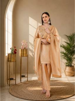 Rudra Luxe - Jiraf Silk Beige Kurta With Pant And Dupatta