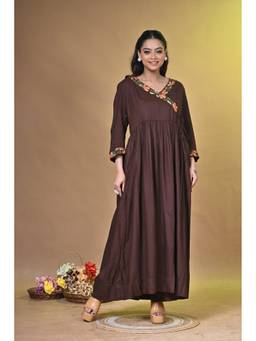 SAANTHA - Brown Cotton Elegant Santhali Embroidery Kurta With Pant