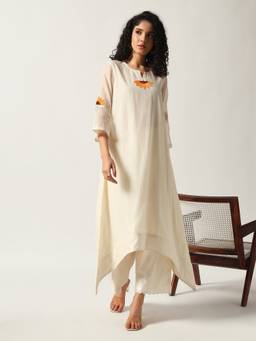 SAANTHA - Surajmukhi Chanderi White Kurta With Palazzo