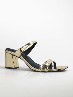 Signature Sole - Gold Strap Block Heel