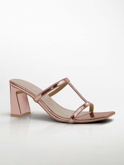 Signature Sole - Rose Gold T-Strap Block Heel