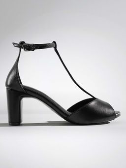 Signature Sole - Black T-Bar Block Sandal Heels